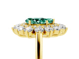 Yellow gold Pear Cut Green Sapphire Floral Double Halo Engagement Ring with Prong Setting_66