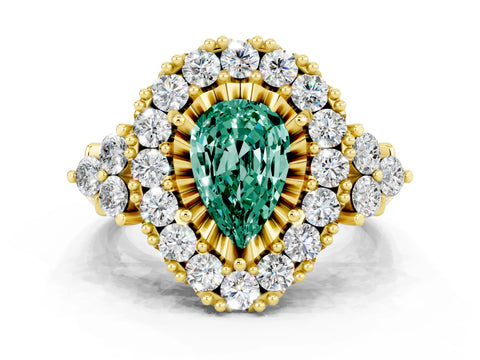 Yellow gold Pear Cut Green Sapphire Halo Ring with Pavé Band and Four-Prong Setting_12