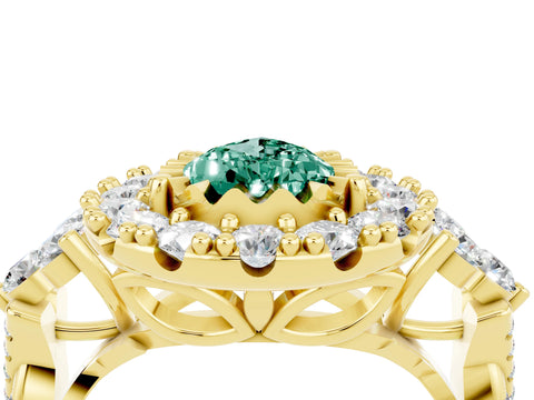 Yellow gold Pear Cut Green Sapphire Halo Ring with Pavé Band and Four-Prong Setting_16