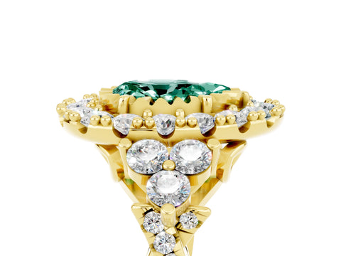 Yellow gold Pear Cut Green Sapphire Halo Ring with Pavé Band and Four-Prong Setting_17