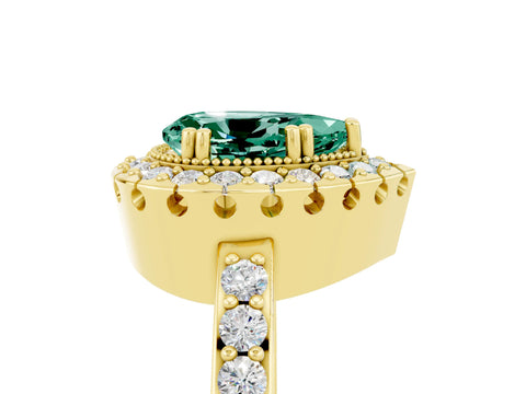 Yellow gold Pear Cut Green Sapphire Halo Ring with Pavé Band and Prong Setting_5
