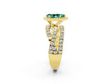 Yellow gold Pear Cut Green Sapphire Halo Ring with Round Split Shank and Prong Setting_50