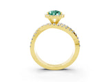 Yellow gold Pear Cut Green Sapphire Halo Ring with Round Split Shank and Prong Setting_51