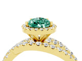 Yellow gold Pear Cut Green Sapphire Halo Ring with Round Split Shank and Prong Setting_52