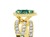 Yellow gold Pear Cut Green Sapphire Halo Ring with Round Split Shank and Prong Setting_53