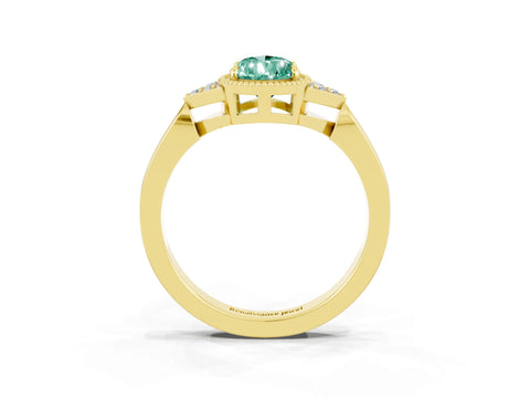 Yellow gold Pear Cut Green Sapphire Halo Ring with Tapered Band and Four-Prong Setting_3