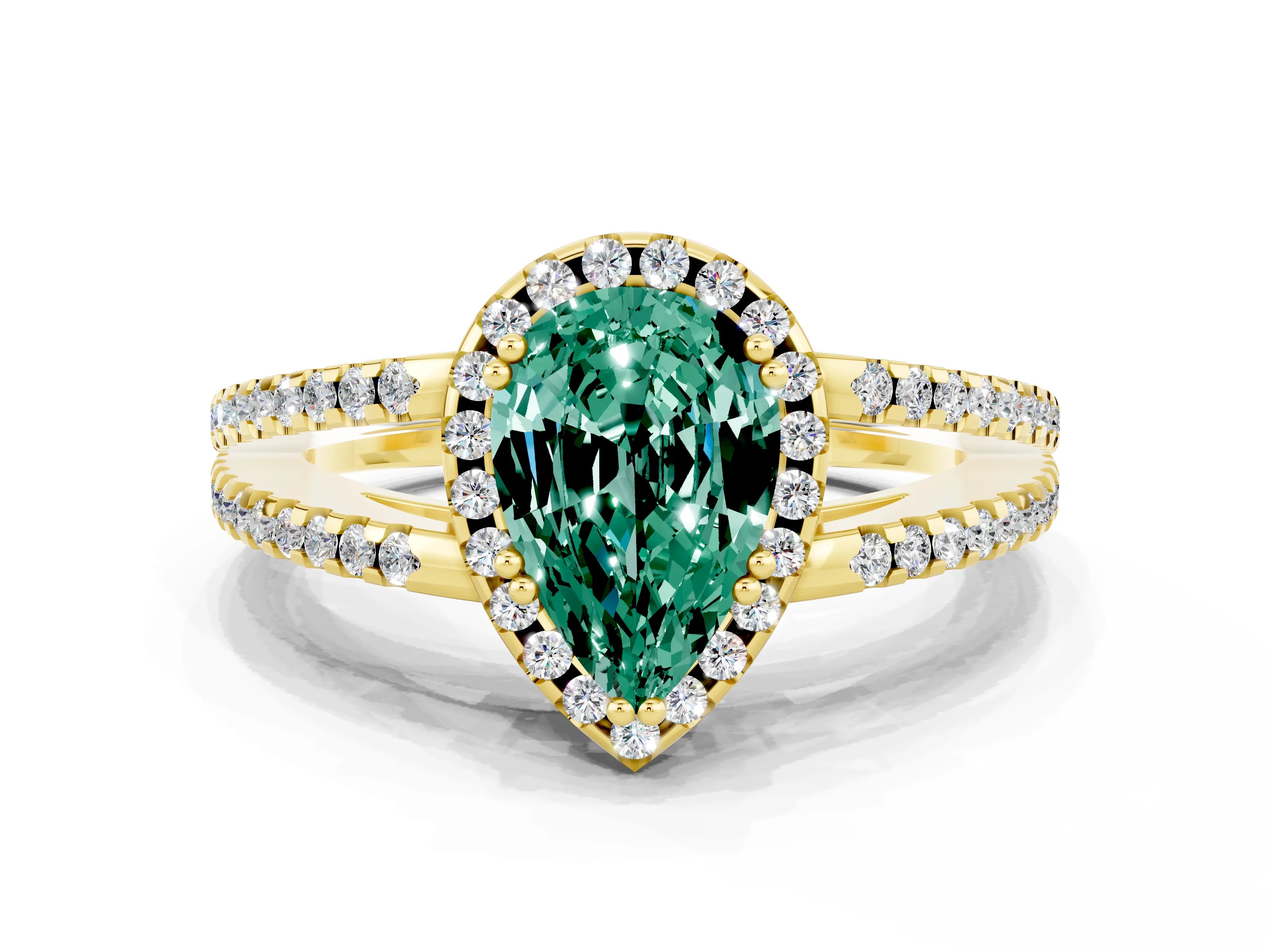 Yellow gold Pear Cut Green Sapphire Halo Split Shank Engagement Ring_12