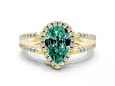 Yellow gold Pear Cut Green Sapphire Halo Split Shank Engagement Ring_12