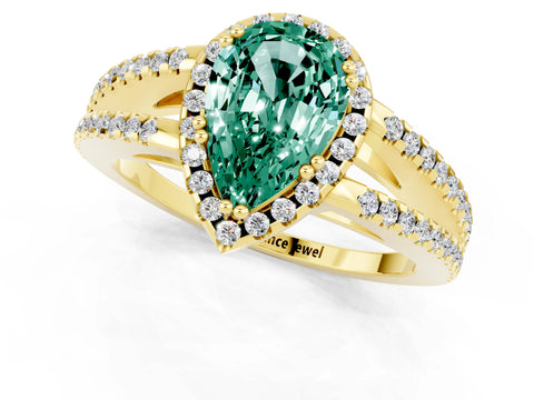 Yellow gold Pear Cut Green Sapphire Halo Split Shank Engagement Ring_13