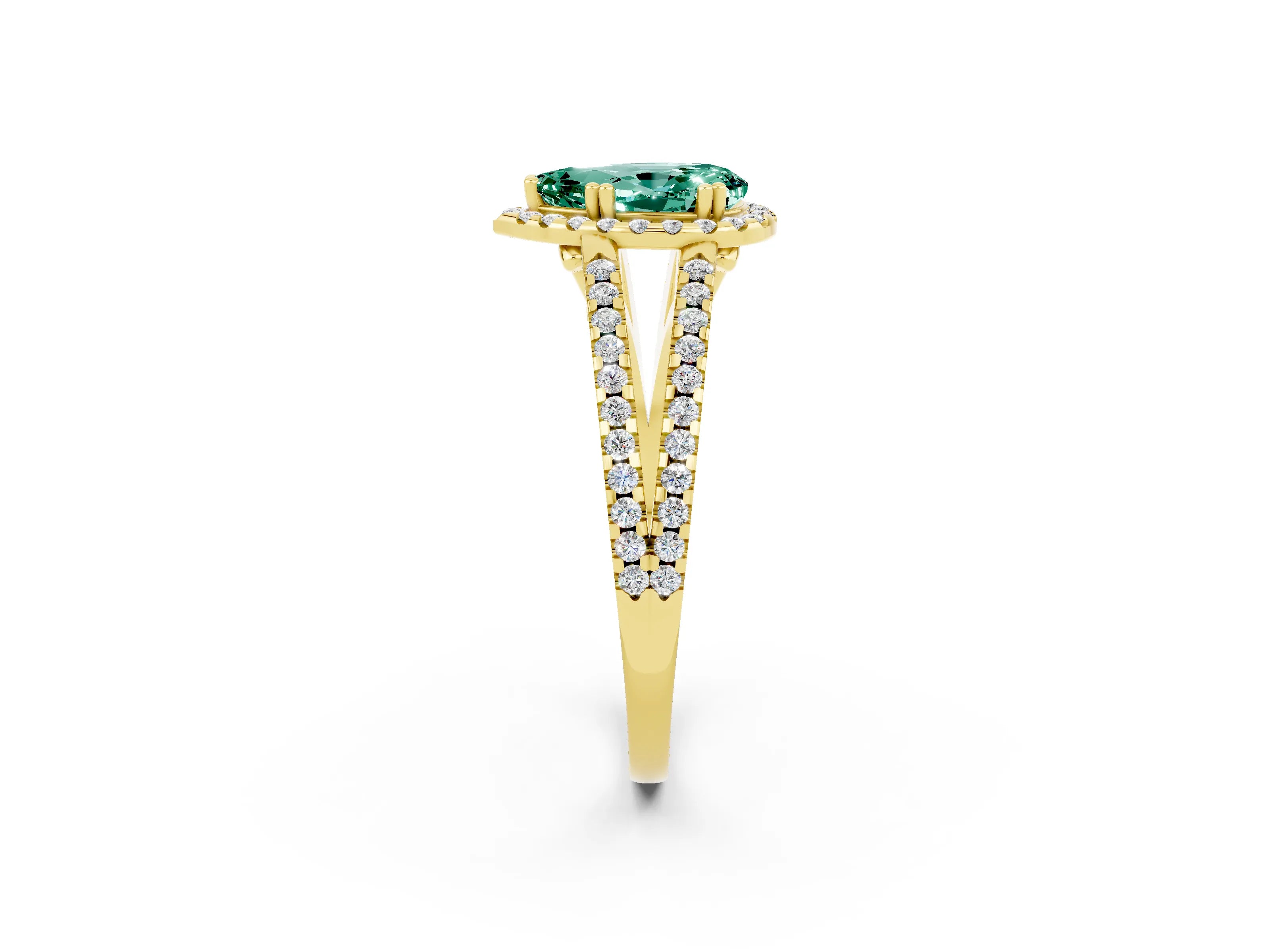 Yellow gold Pear Cut Green Sapphire Halo Split Shank Engagement Ring_14