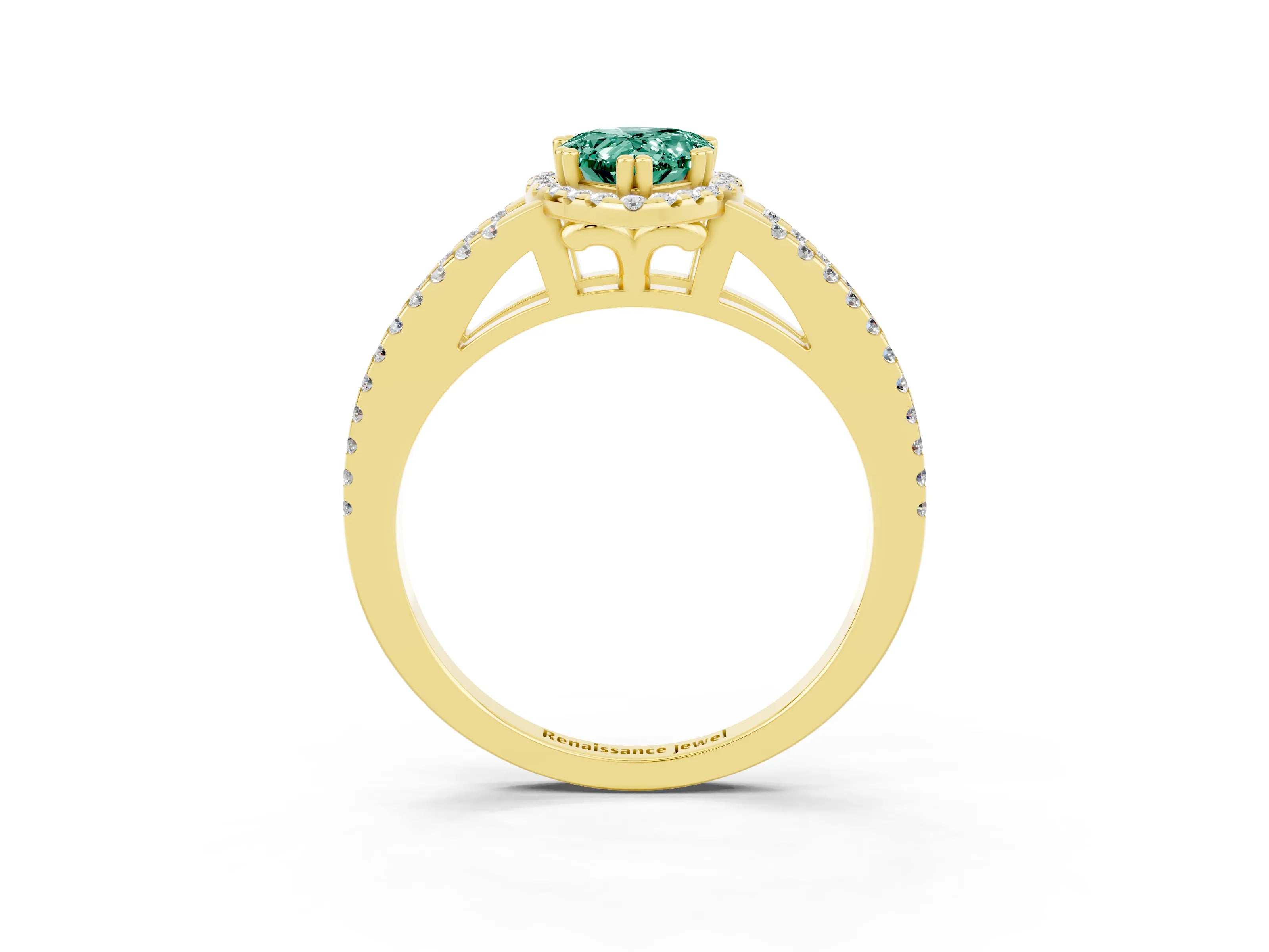 Yellow gold Pear Cut Green Sapphire Halo Split Shank Engagement Ring_15