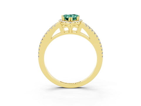 Yellow gold Pear Cut Green Sapphire Halo Split Shank Engagement Ring_15