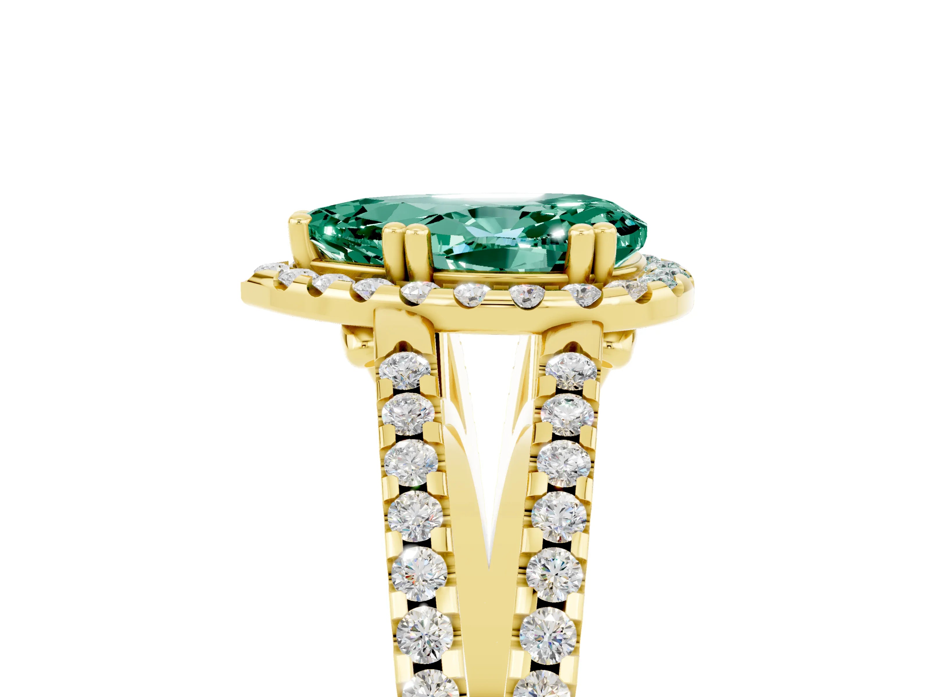 Yellow gold Pear Cut Green Sapphire Halo Split Shank Engagement Ring_17