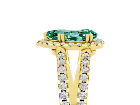 Yellow gold Pear Cut Green Sapphire Halo Split Shank Engagement Ring_17
