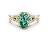 Yellow gold Pear Cut Green Sapphire  Halo Twist Band Solitaire Prong Setting Ring_24