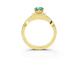 Yellow gold Pear Cut Green Sapphire  Halo Twist Band Solitaire Prong Setting Ring_27