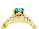 Yellow gold Pear Cut Green Sapphire  Halo Twist Band Solitaire Prong Setting Ring_28