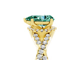 Yellow gold Pear Cut Green Sapphire  Halo Twist Band Solitaire Prong Setting Ring_29