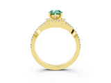 Yellow gold Pear Cut Green Sapphire Halo Twist Band Solitaire Prong Setting Ring_3