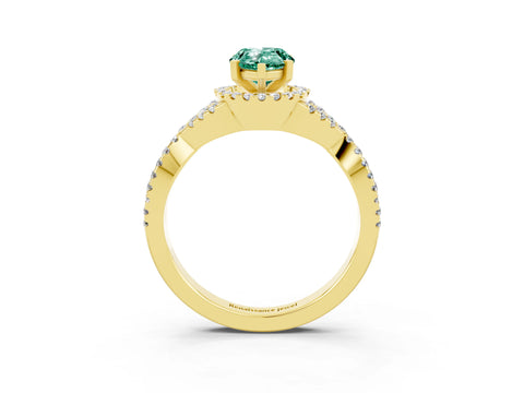 Yellow gold Pear Cut Green Sapphire Halo Twist Band Solitaire Prong Setting Ring_3