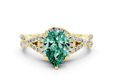 Yellow gold Pear Cut Green Sapphire  Halo Twist Band Solitaire Prong Setting Ring_42