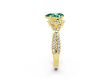 Yellow gold Pear Cut Green Sapphire  Halo Twist Band Solitaire Prong Setting Ring_44