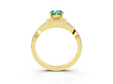 Yellow gold Pear Cut Green Sapphire  Halo Twist Band Solitaire Prong Setting Ring_45