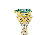Yellow gold Pear Cut Green Sapphire  Halo Twist Band Solitaire Prong Setting Ring_47