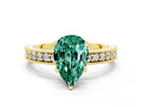 Yellow gold Pear Cut Green Sapphire Milgrain Pavé Engagement Ring with Four-Prong Setting