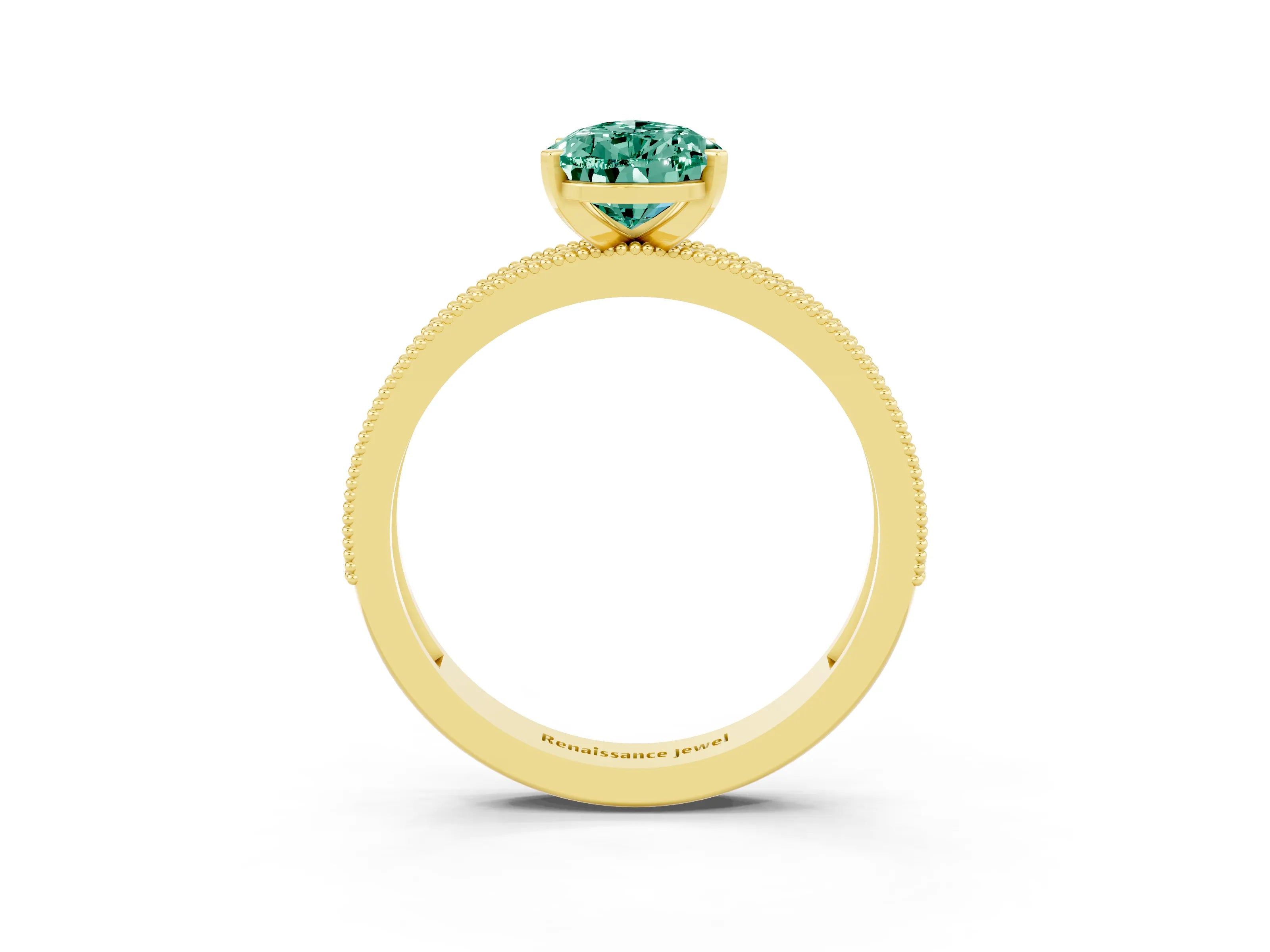 Yellow gold Pear Cut Green Sapphire Milgrain Pavé Engagement Ring with Four-Prong Setting_3