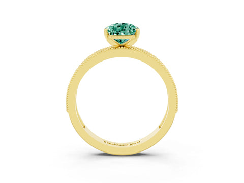 Yellow gold Pear Cut Green Sapphire Milgrain Pavé Engagement Ring with Four-Prong Setting_3