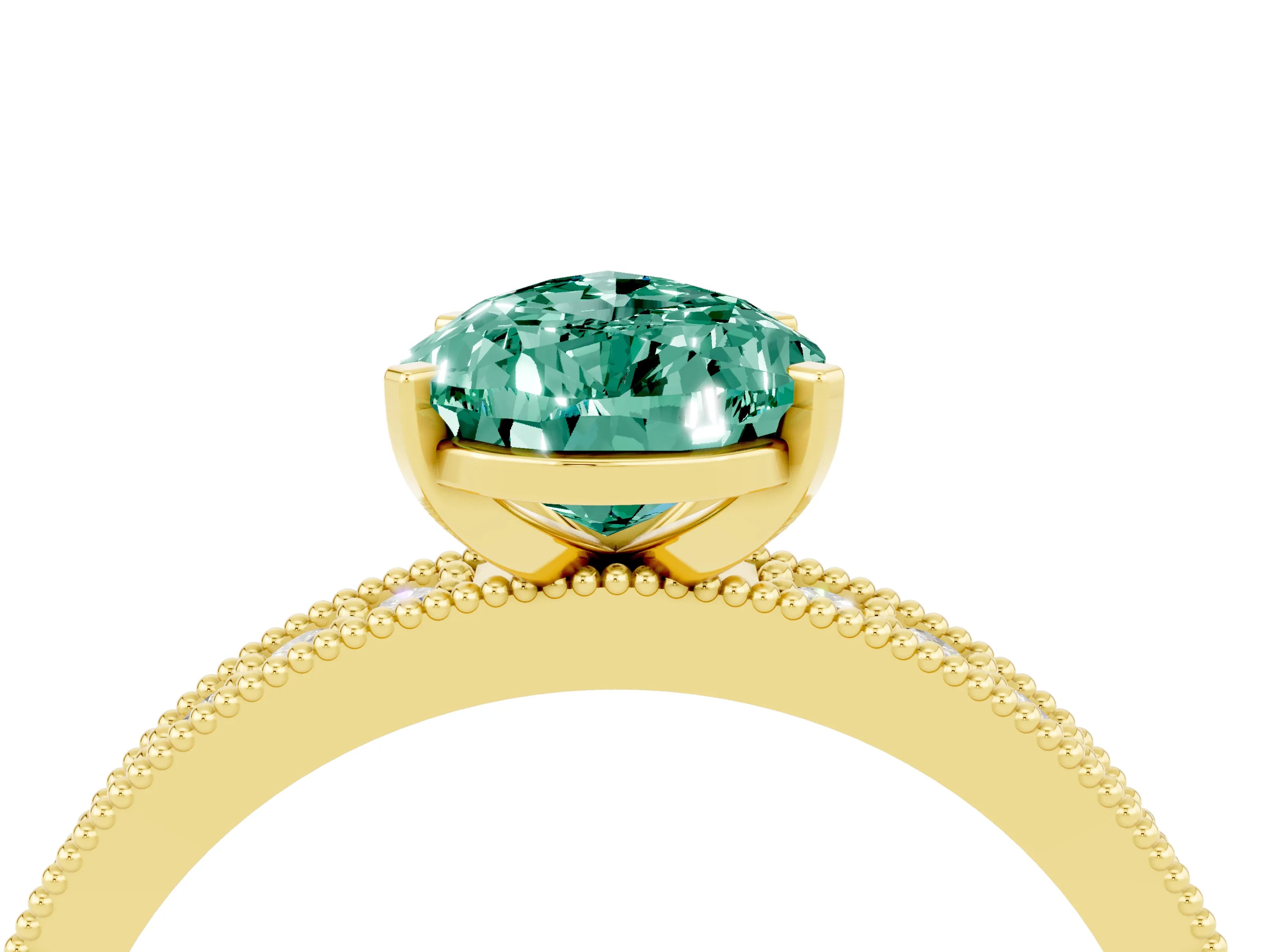 Yellow gold Pear Cut Green Sapphire Milgrain Pavé Engagement Ring with Four-Prong Setting_4