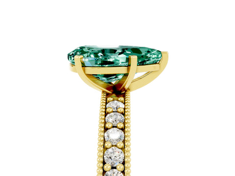 Yellow gold Pear Cut Green Sapphire Milgrain Pavé Engagement Ring with Four-Prong Setting_5