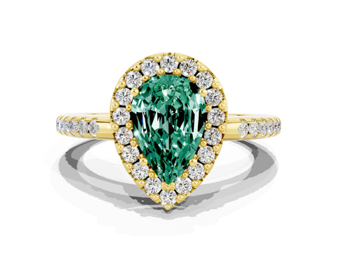 Yellow gold Pear Cut Green Sapphire Pavé Halo Ring with Four-Prong Setting_12