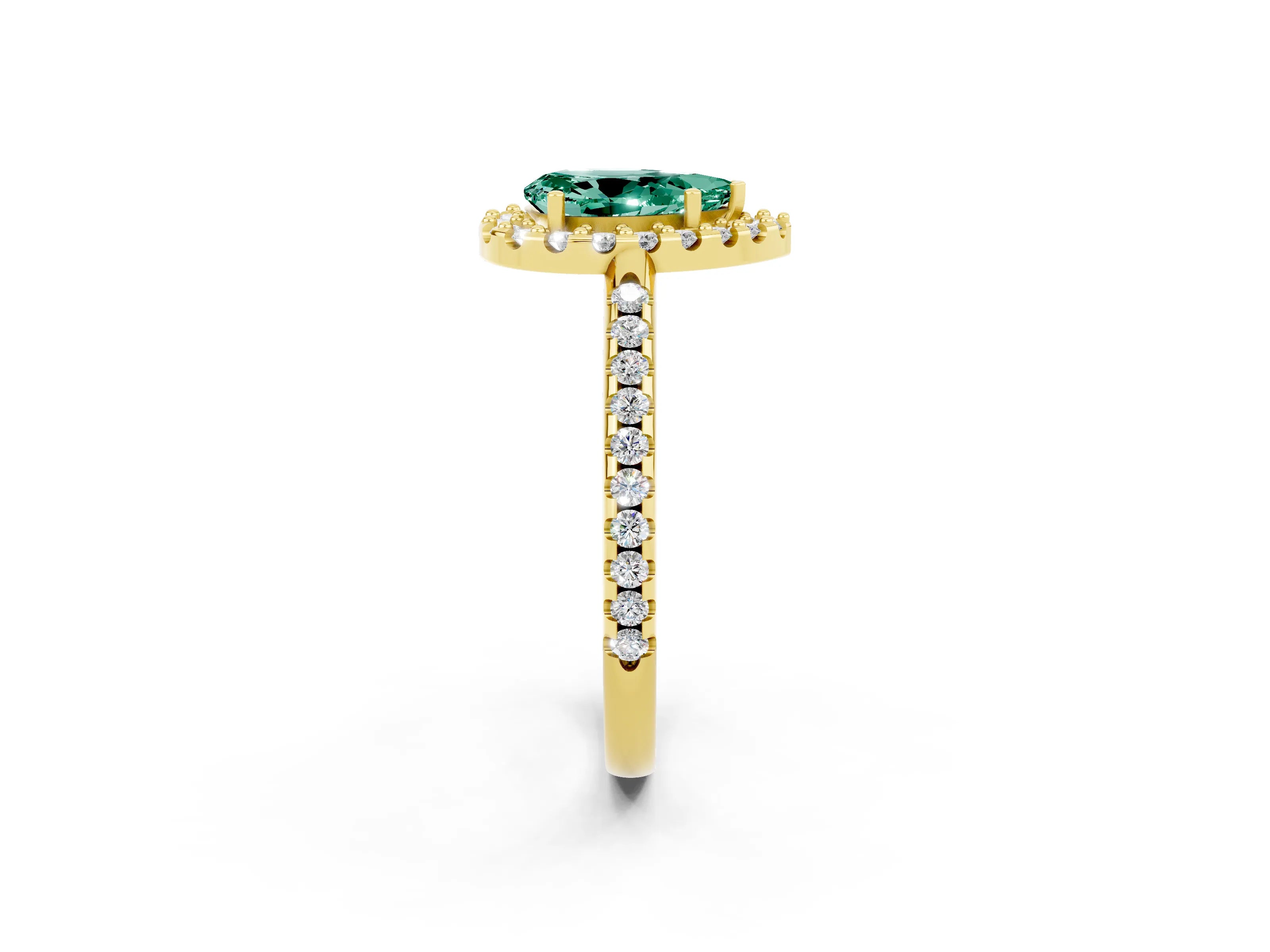 Yellow gold Pear Cut Green Sapphire Pavé Halo Ring with Four-Prong Setting_14
