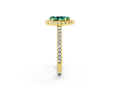 Yellow gold Pear Cut Green Sapphire Pavé Halo Ring with Four-Prong Setting_14