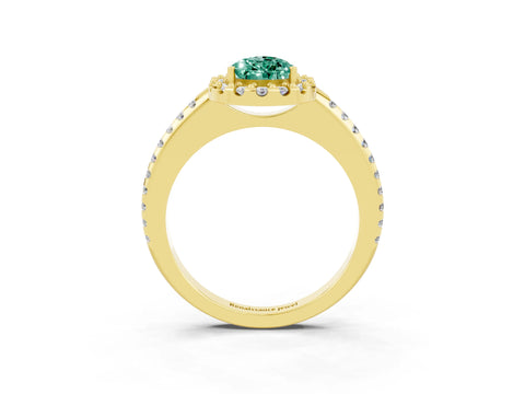 Yellow gold Pear Cut Green Sapphire Pavé Halo Ring with Four-Prong Setting_15