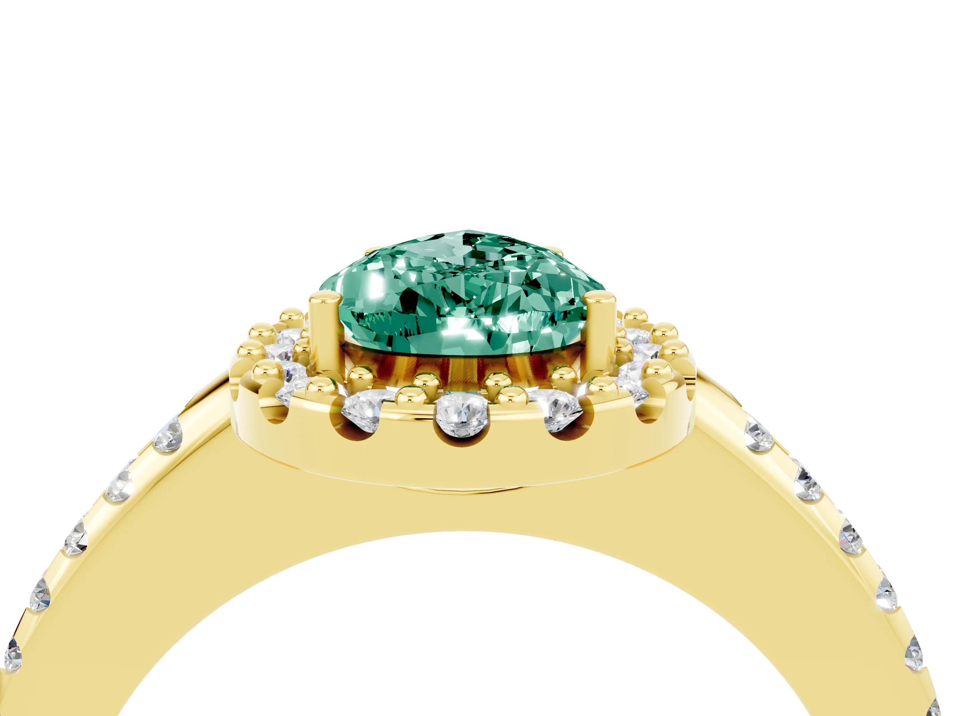 Yellow gold Pear Cut Green Sapphire Pavé Halo Ring with Four-Prong Setting_16