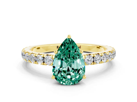 Yellow gold Pear Cut Green Sapphire Pavé Solitaire Engagement Ring with Four-Prong Setting_12