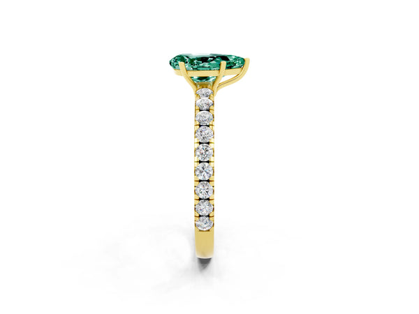 Yellow gold Pear Cut Green Sapphire Pavé Solitaire Engagement Ring with Four-Prong Setting
