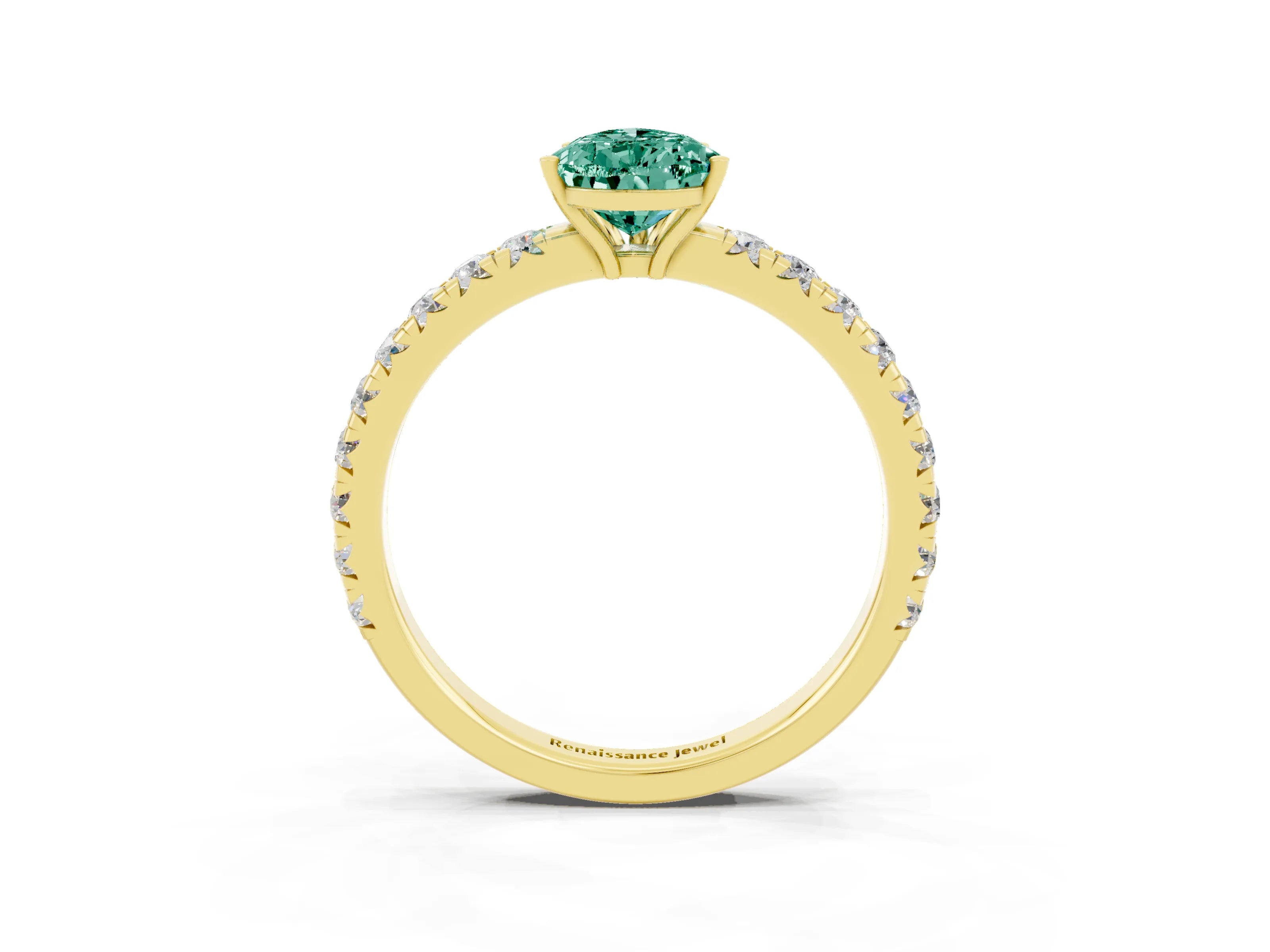 Yellow gold Pear Cut Green Sapphire Pavé Solitaire Engagement Ring with Four-Prong Setting_15