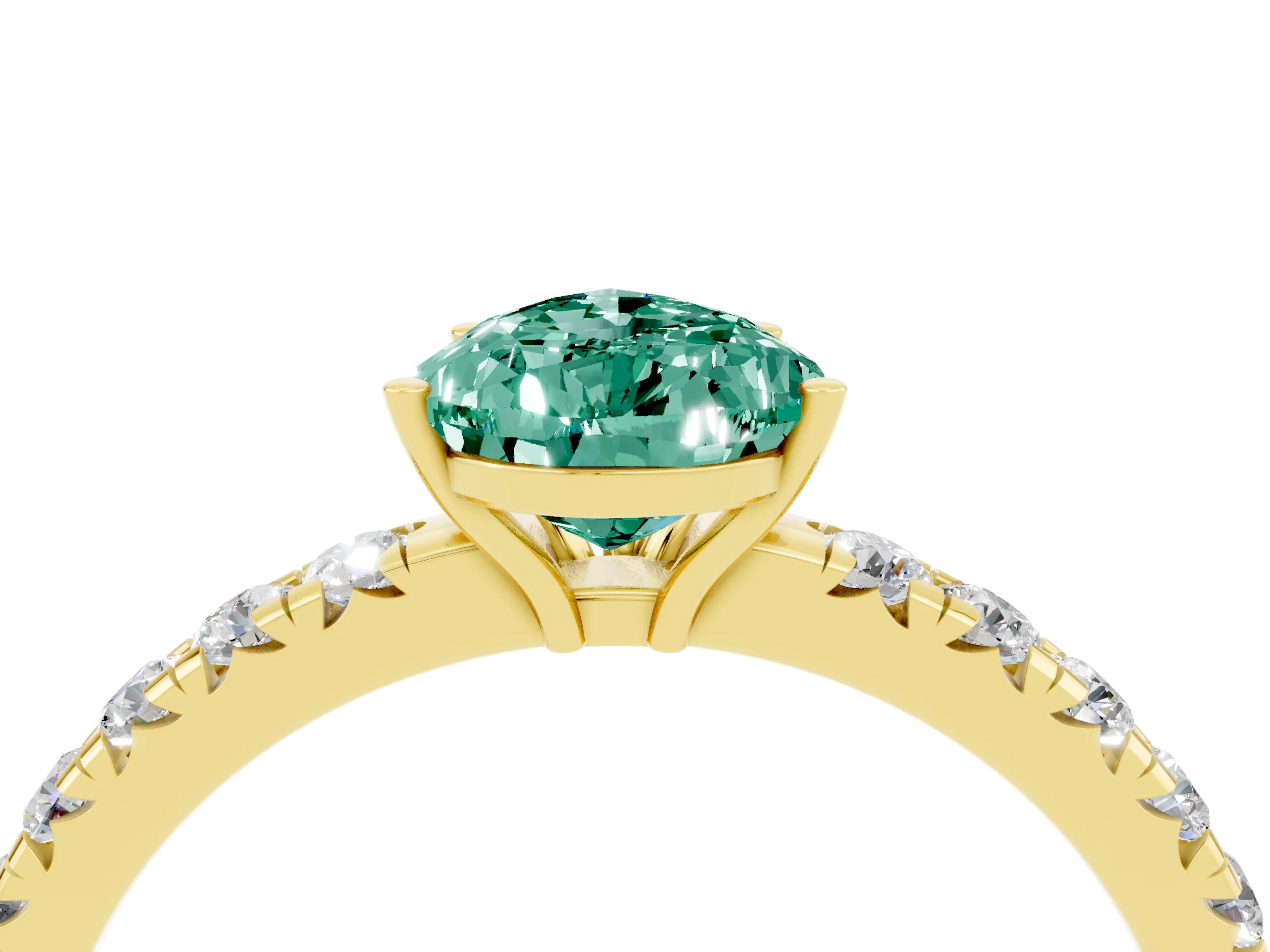 Yellow gold Pear Cut Green Sapphire Pavé Solitaire Engagement Ring with Four-Prong Setting_16