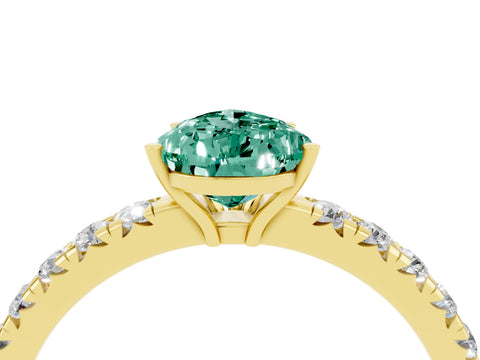 Yellow gold Pear Cut Green Sapphire Pavé Solitaire Engagement Ring with Four-Prong Setting_16
