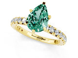 Yellow gold Pear Cut Green Sapphire Pavé Solitaire Ring with Round Band and Prong Setting_25