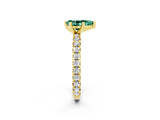 Yellow gold Pear Cut Green Sapphire Pavé Solitaire Ring with Round Band and Prong Setting_26