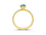 Yellow gold Pear Cut Green Sapphire Pavé Solitaire Ring with Round Band and Prong Setting_27