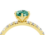 Yellow gold Pear Cut Green Sapphire Pavé Solitaire Ring with Round Band and Prong Setting_28