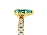 Yellow gold Pear Cut Green Sapphire Pavé Solitaire Ring with Round Band and Prong Setting_29