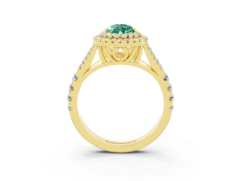 Yellow gold Pear Cut Green Sapphire Pavé Split Shank Double Halo Engagement Ring_3