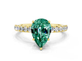 Yellow gold Pear Cut Green Sapphire Pave Band Solitaire Ring with Four-Prong Setting_24